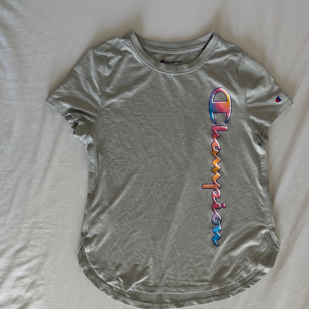 Champion Light Gray Tee with Multicolor Logo